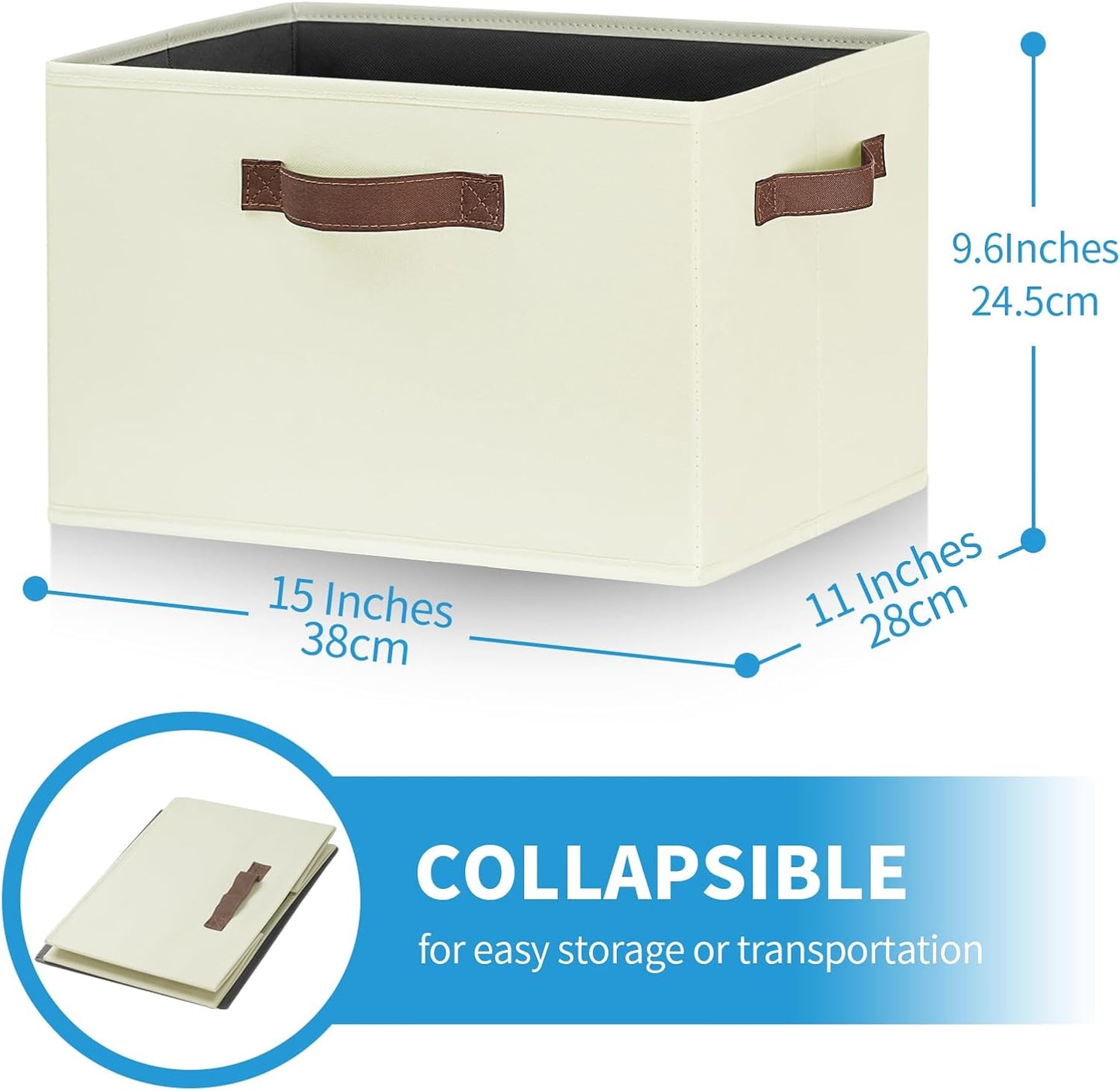 GhvyenntteS Large Storage Baskets for Shelves 6 Pack, Collapsible Fabric Storage Bins with 3 Handles, Decorative Closet Organizers and Storage bins for Clothes Blanket Beddings (Beige, 15"x11"x9.6")