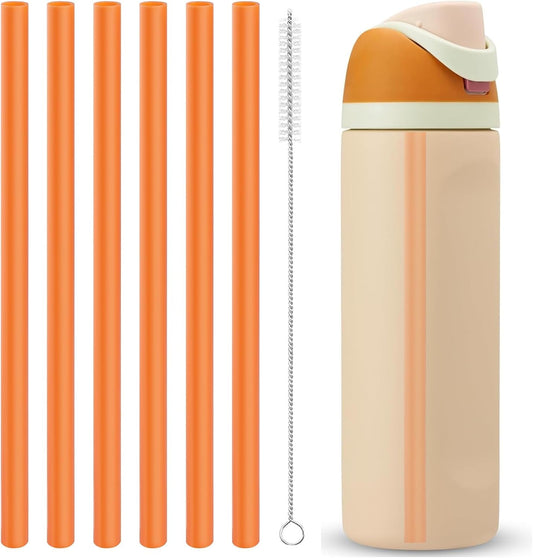Straws Replacement Compatible with Owala Freepsip 24oz,32oz Water Bottle,Replacement Parts For Owala Free Sip Sway 30 oz,Include 6 BPA-FREE Straws and 1 Cleaning Brush(Citrus Orange)