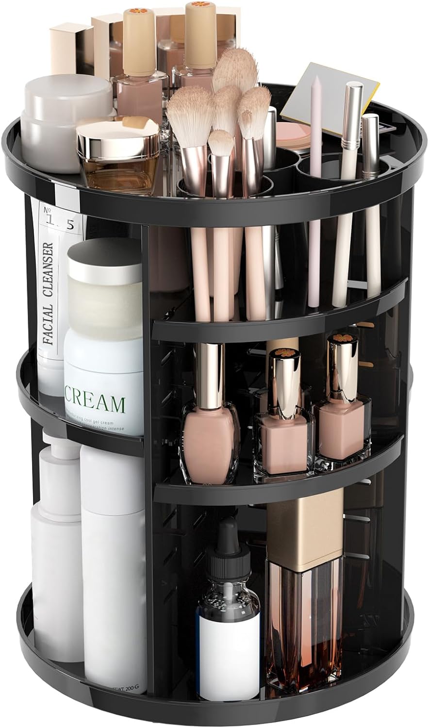 Rotating Makeup Organizer for Vanity, 360 Spinning Skincare Organizers with Adjustable Trays, Make Up Desk Storage Carousel Rack, Cosmetic Display Cases for Dresser Bathroom Countertop