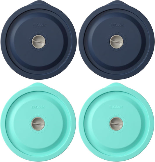 Replacement Lids for Pyrex 7200-PC 2 Cup, Silicone Round Storage Cover Lid for Anchor Hocking Glass Bowl 4 Pack with Date Mark