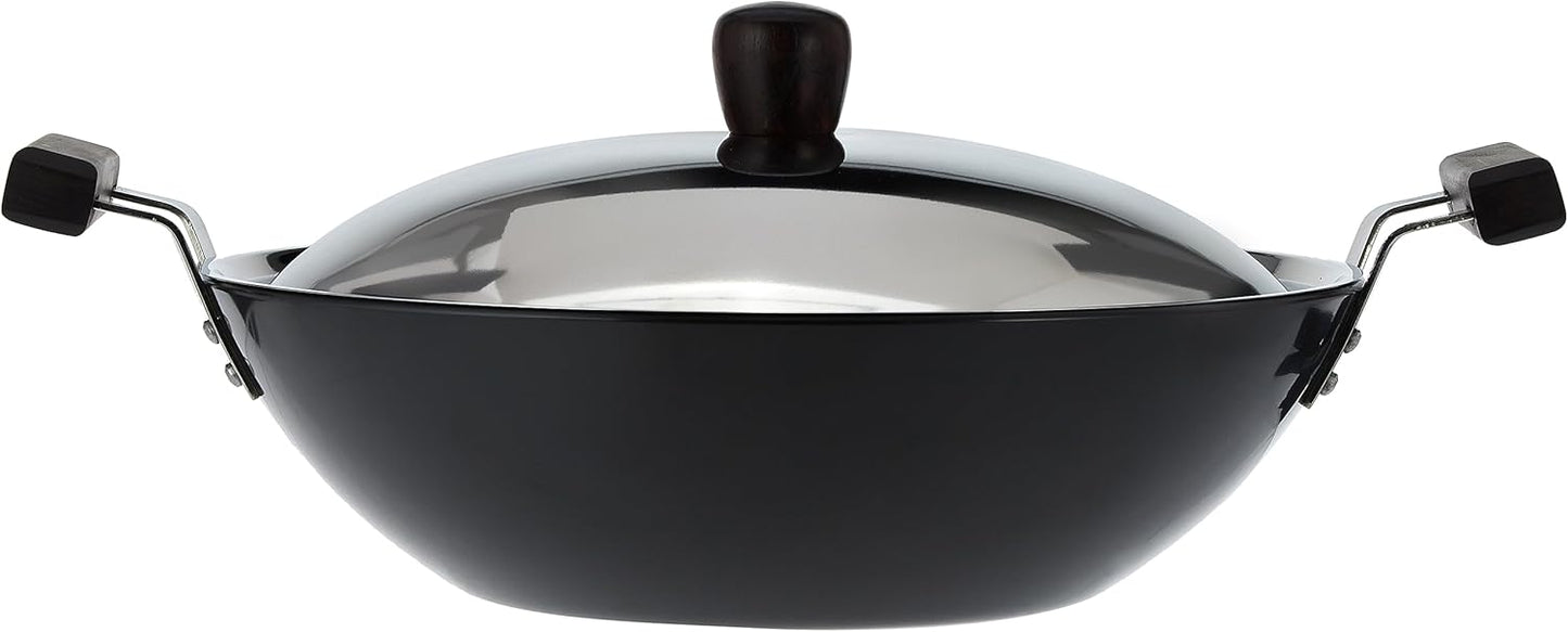 Hawkins Futura 5 Litre Deep Fry Pan, Hard Anodised Kadai with Stainless Steel Lid, Flat Bottom Kadhai, Big Kadai, Black (AD50S)