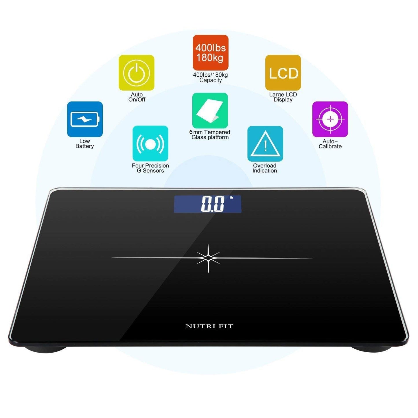 NUTRI FIT Extra-Wide/Ultra-Thick Digital Body Weight Bathroom Scale with 3 Inch Large Easy Read Backlit LCD Display Max Capacity 400lb Step-on Technology, Black