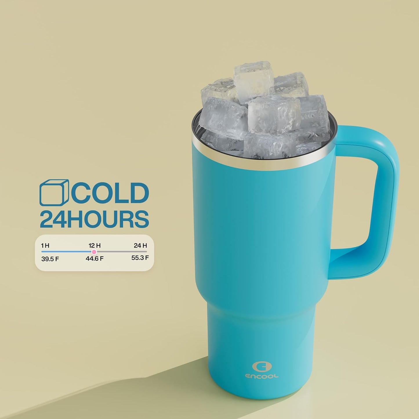 32 oz Tumbler with Handle and Straw: Stainless Steel Insulated Tumbler Keeps Cold for 24 Hours, Leakproof Travel Cup Fits in Cup Holder and BPA-Free,Azure Blue