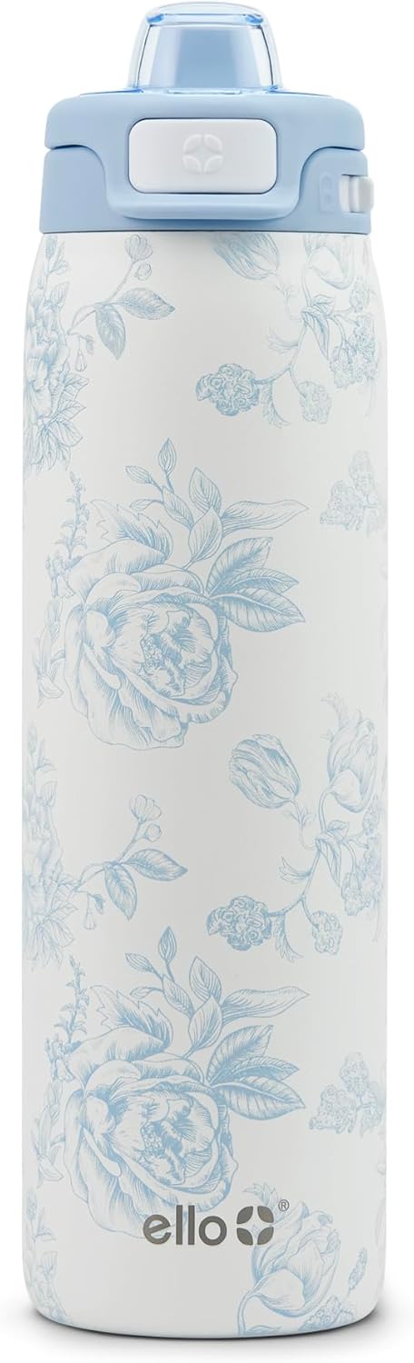 Ello Pop & Fill Stainless Steel Water Bottle with Quick Fill Technology, Double Walled Vacuum Insulated Metal, Leak Proof Locking Lid, Sip & Chug, BPA Free, Holiday Gift for Him Her, 22oz, 32oz, 40oz