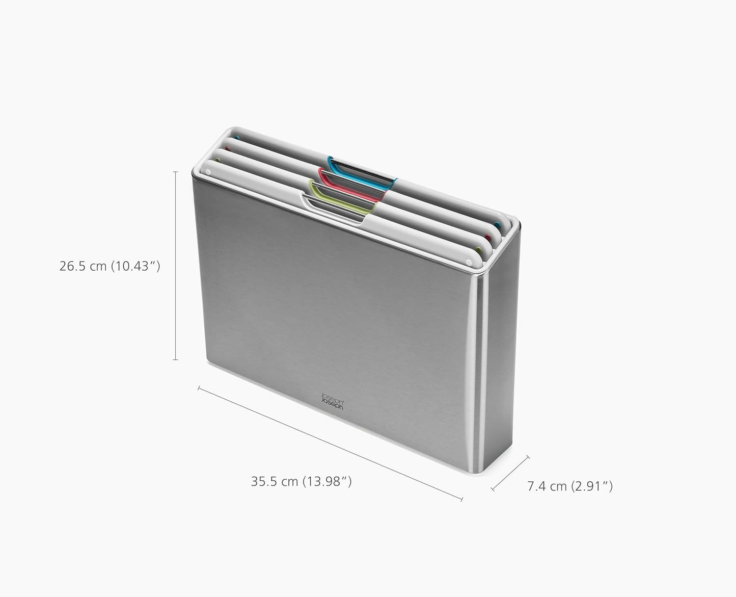 Joseph Joseph Folio 4-Piece Color-Coded Chopping Board Set, Stainless Steel Slimline Case for Organized Kitchen Storage, Light Stone