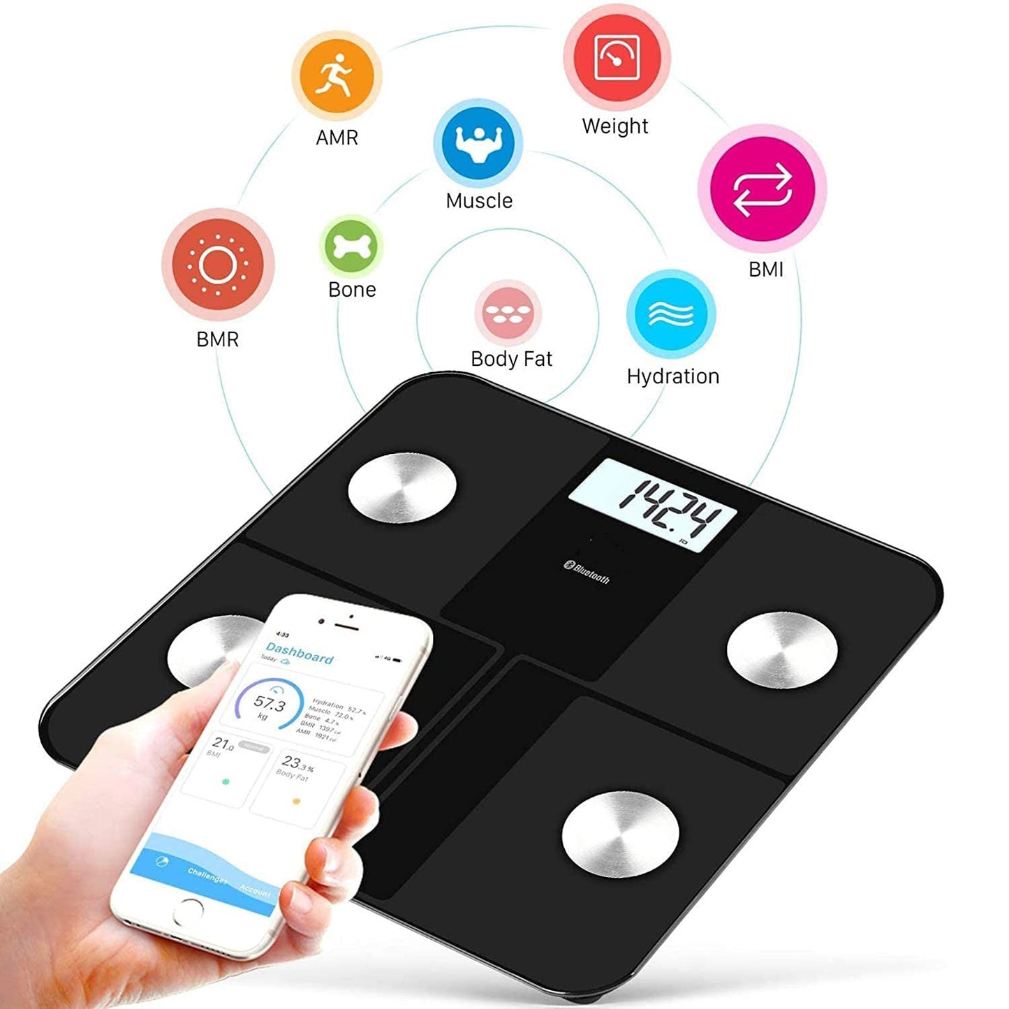 himaly Smart Rechargeable Body Fat Scale, Digital Bathroom Scale Bluetooth for Accurate BMI Body Fat Scale Muscle Mass Composition Monitor with App, 400 lbs