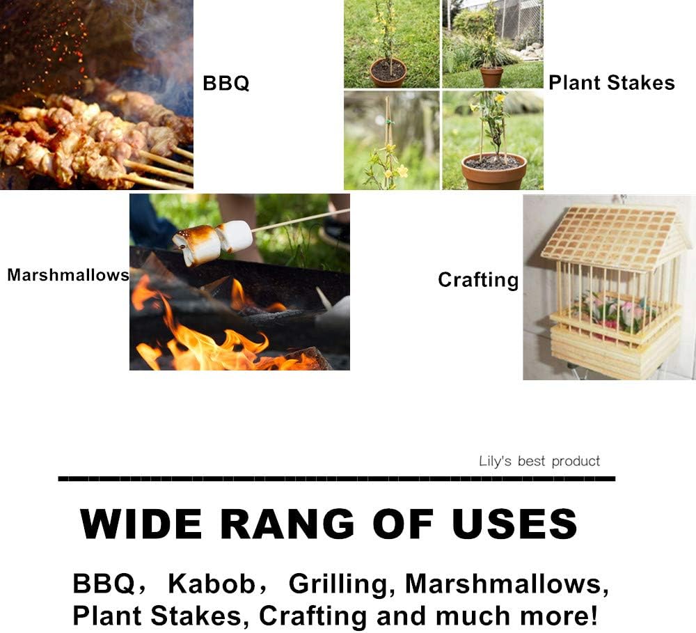 HOPELF 16" Natural Bamboo Skewers Sticks for BBQ，Kabob，Grilling，Barbecue，Kitchen，Roasting，Marshmallows，Plant Stakes，Crafting.Φ=4mm, More Size Choices 6"/8"/10"/12"/14"/30"(100 PCS)