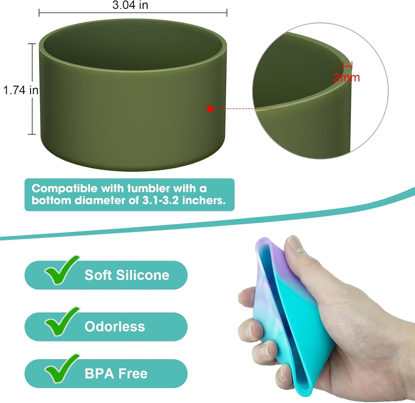 Upgrade 2PCS Protective Silicone Boot Bumper for Stanley Quencher Adventure 40oz 30oz IceFlow 20oz 30oz Tumbler, Water Bottle Bottom Sleeve Cover Accessories for Stanley Mug Cup(Army Green)