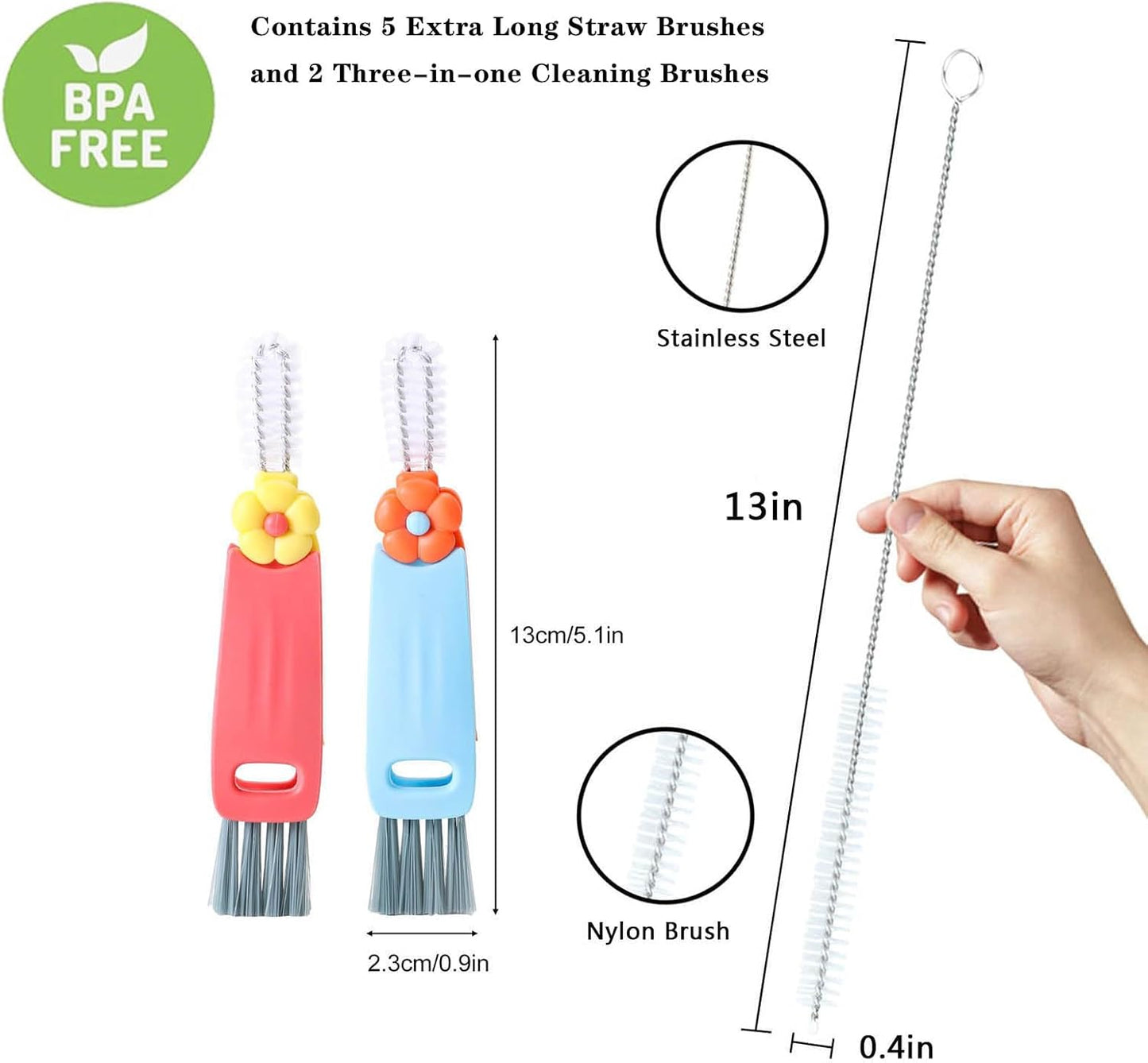 Straw Cleaner Brush Extra Long 13 inch for Stanley Yeti Tumbler Cup Straw Cleaner Brush Kit and 3 in 1 Cup Lid Cleaning Brush Multifunctional Water Bottle Brushes for Cleaning