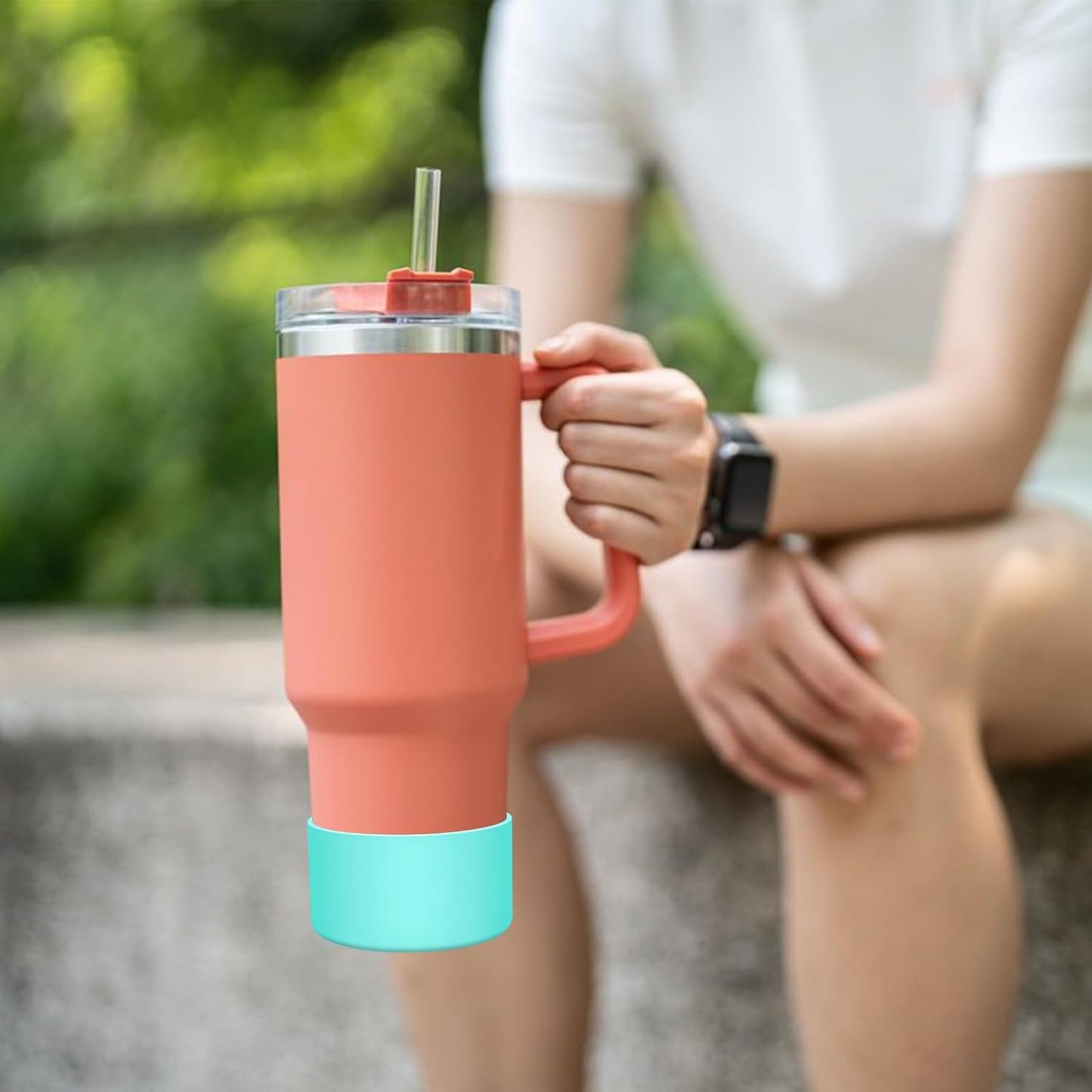 Upgrade 2PCS Protective Silicone Boot Bumper for Stanley Quencher Adventure 40oz 30oz IceFlow 20oz 30oz Tumbler, Water Bottle Bottom Sleeve Cover Accessories for Stanley Mug Cup(Ice Green)