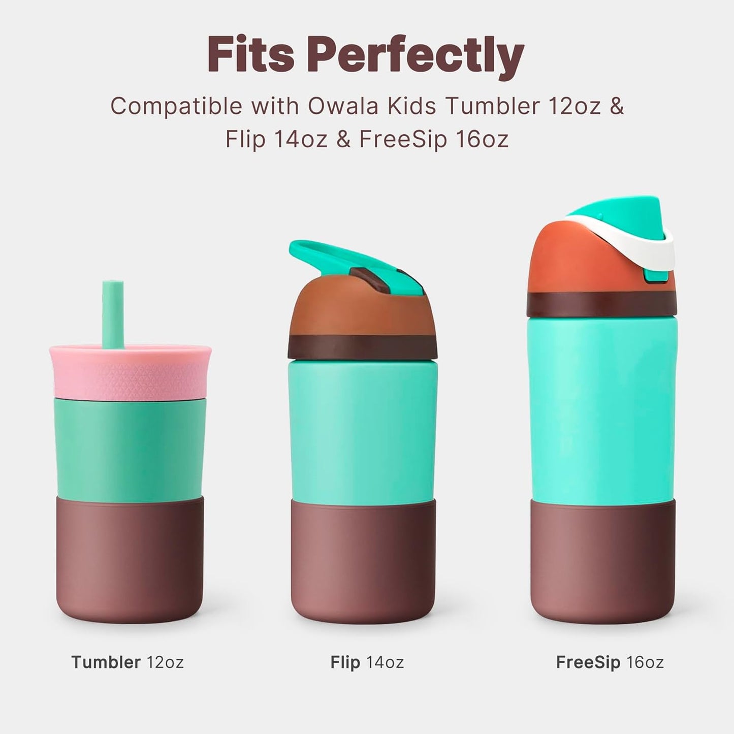 Silicone Water Bottle Boot for Owala 14/16oz, Anti-Slip Protective Sleeve Bottom Bumper Protector for Owala Kids 12 oz Tumbler, Flip 14 oz and FreeSip 16 oz Water Bottle (Reddish Brown)