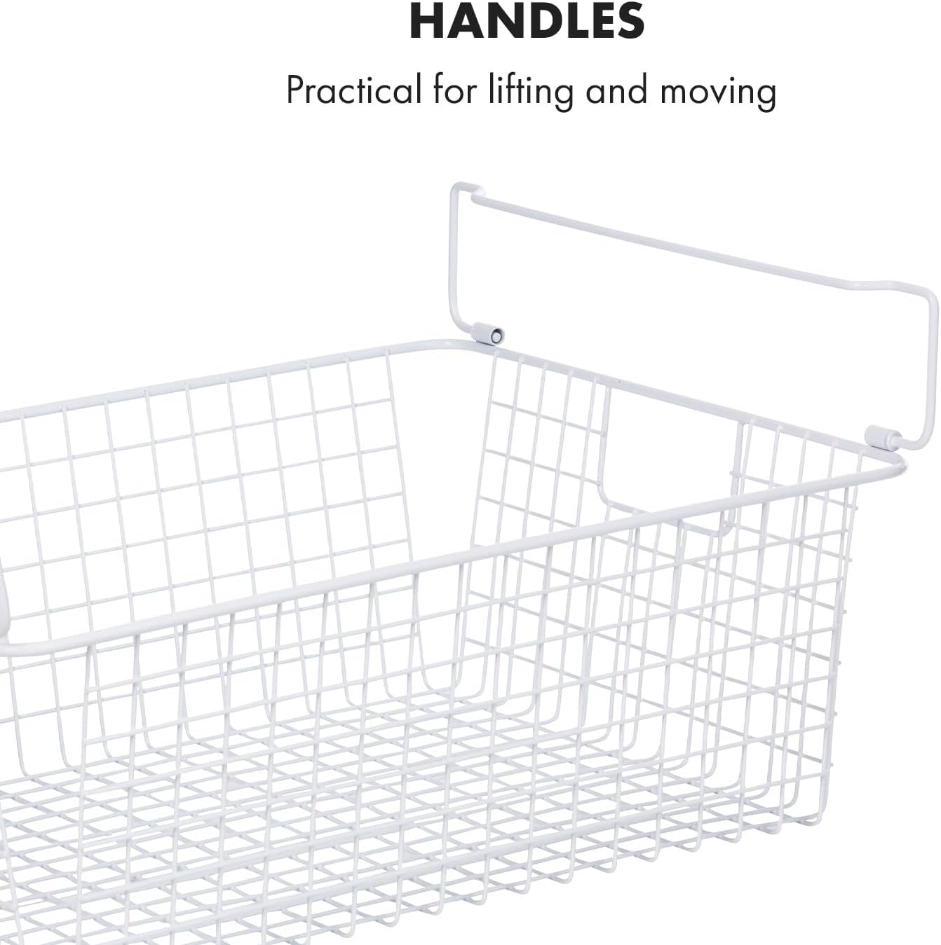 Granrosi Extra Large Stackable Wire Baskets for Organizing — Set of 2 White Wire Storage Baskets with Handles; Snacks & Chips Organizer for Pantry; XL Metal Storage Bins for Pantry