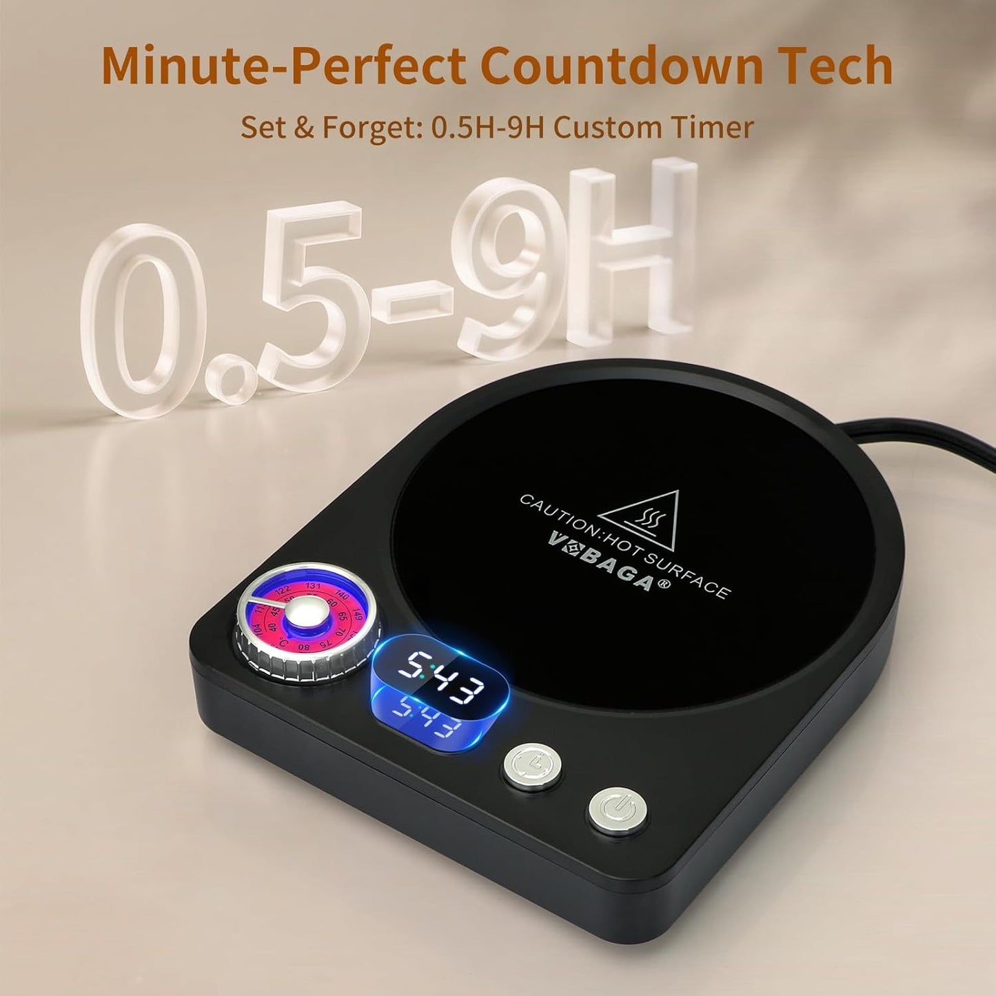 VOBAGA Coffee Mug Warmer with Smart Memory System & 9-Temperature Setting, Coffee Cup Warmer with Customize Timer & Precise Minute Timing, Suitable for Work, Reading, Sleeping