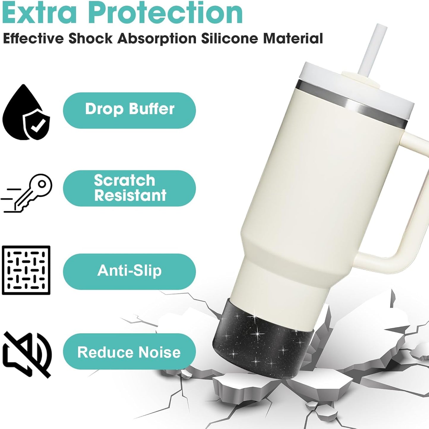 Upgrade 2PCS Protective Silicone Boot Bumper for Stanley Quencher Adventure 40oz 30oz IceFlow 20oz 30oz Tumbler, Water Bottle Bottom Sleeve Cover Accessories for Stanley Mug Cup(Glitter Black)