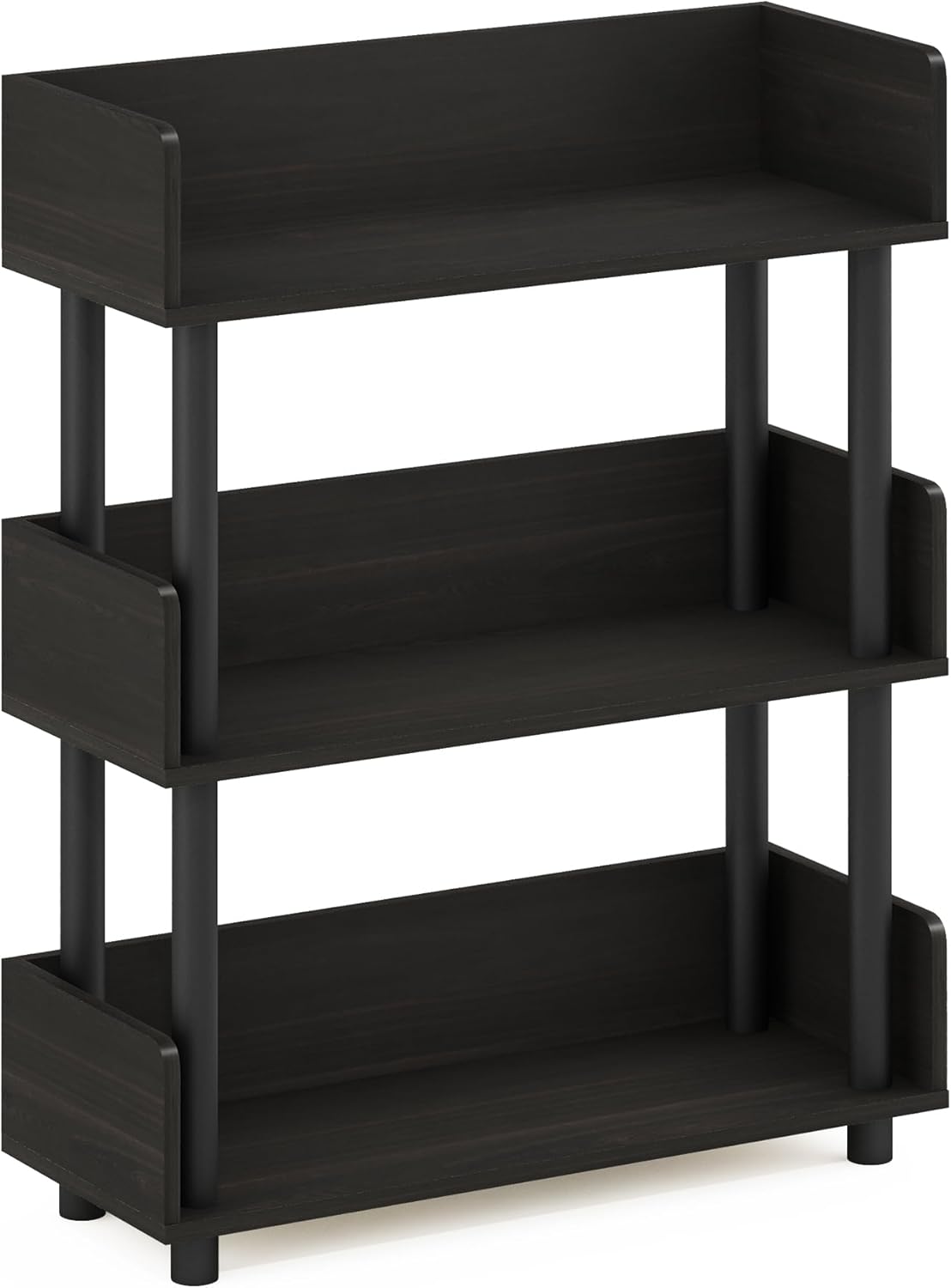 Furinno TURN-N-TUBE 3-Tier Display Shelf, Storage Shelves, Book Shelf, Open Shelves with Rounded Corner Top Edges, for Organization and Storage, Living Room, Home Office, Espresso