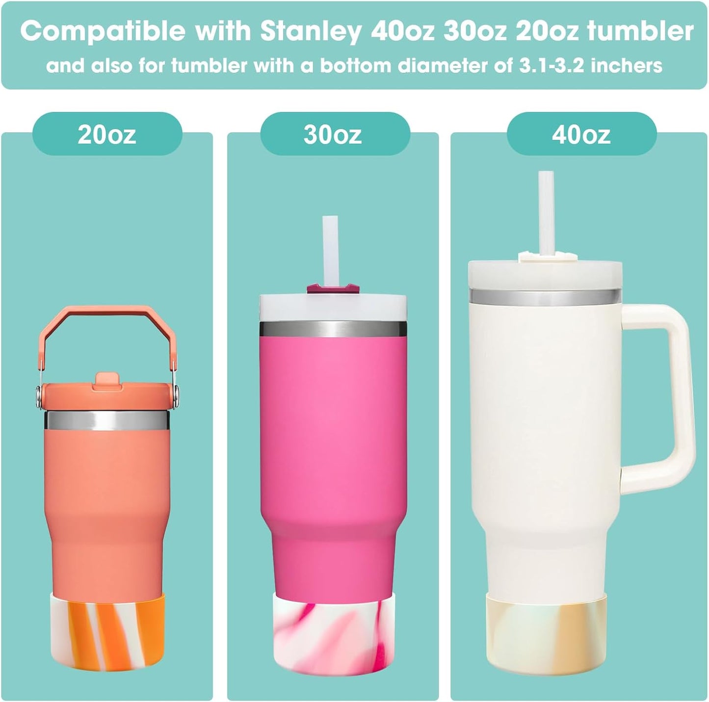 Upgrade 2PCS Protective Silicone Boot Bumper for Stanley Quencher Adventure 40oz 30oz IceFlow 20oz 30oz Tumbler, Water Bottle Bottom Sleeve Cover Accessories for Stanley Mug Cup(Coffee+White)