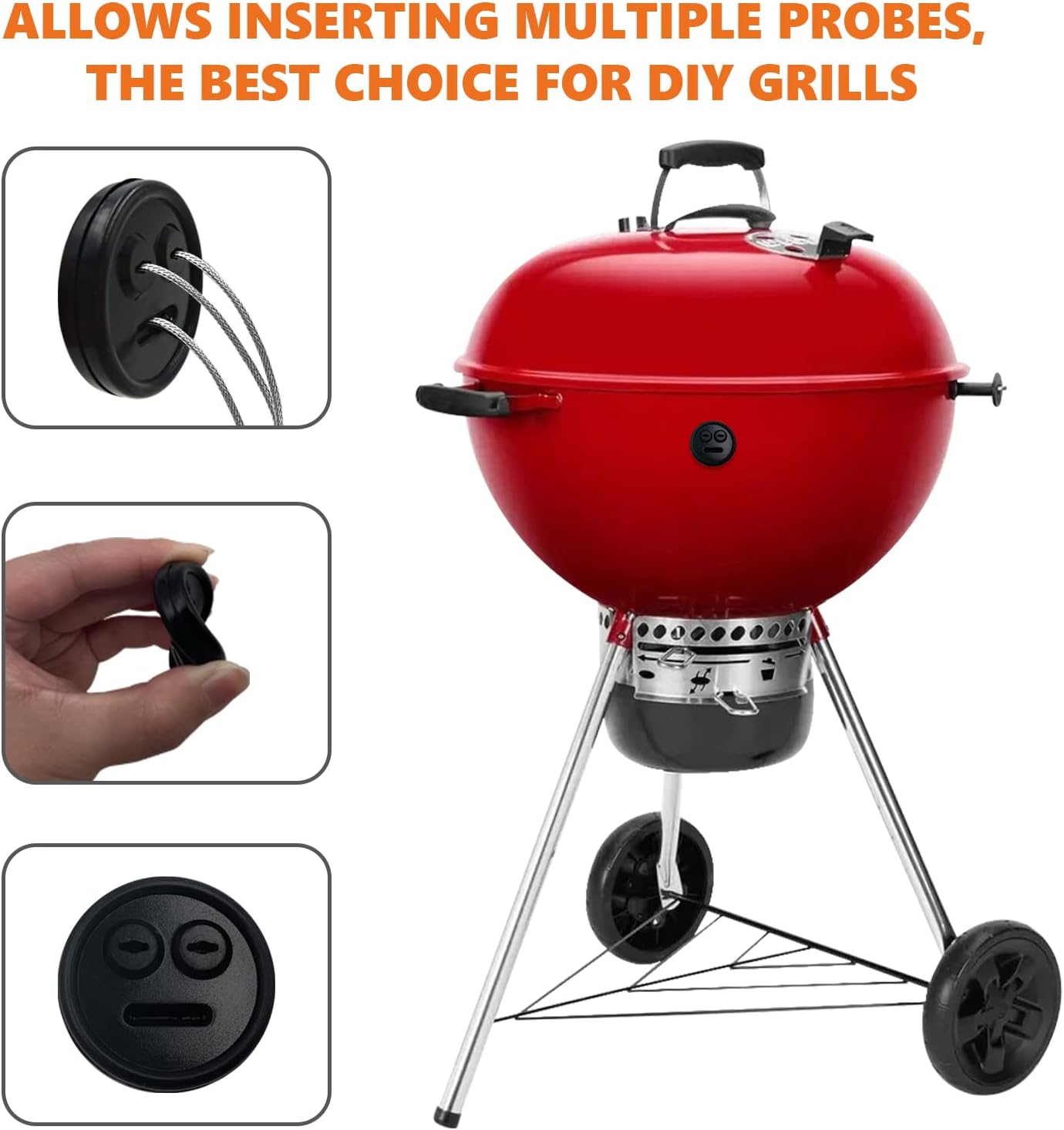 4-Pack Temp Probe Grommet for BBQ Grills, Replacement for Weber 85037 Smokey Mountain Accessories, and Other Smoker Grills Thermometer Probe Port (Black)