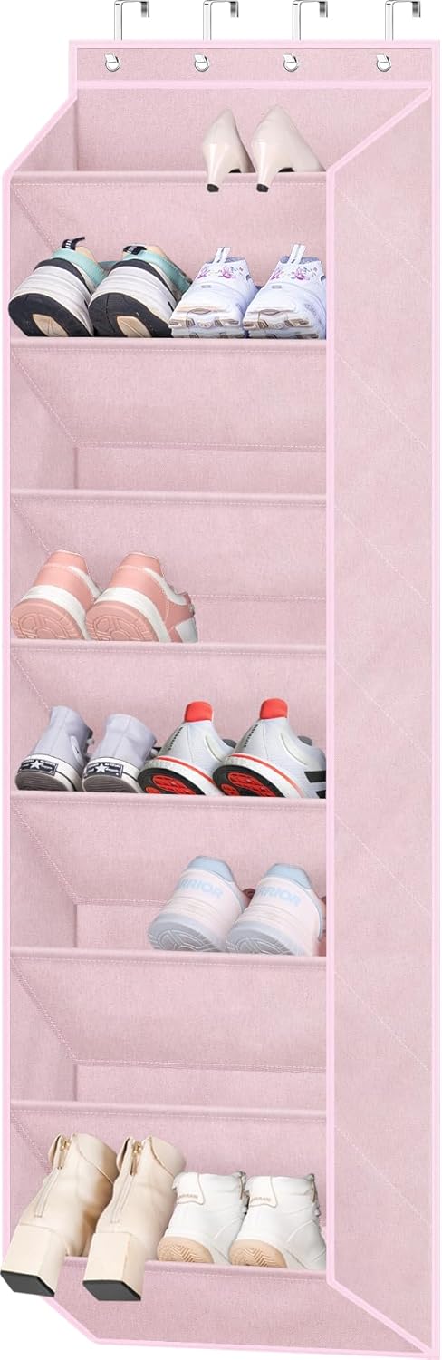 SLEEPING LAMB Over The Door Shoe Organizer for Closet, Kids Sneaker Storage for Hanging Shoe Rack for Door with Large Deep Pockets for Toddler, Girl, Baby Room Decor, Pink