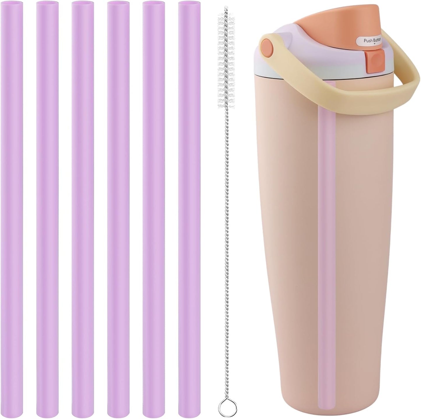 Straws Replacement Compatible with Owala Freepsip 24oz,32oz Water Bottle,Replacement Parts For Owala Free Sip Sway 30 oz,Include 6 BPA-FREE Straws and 1 Cleaning Brush,Purple