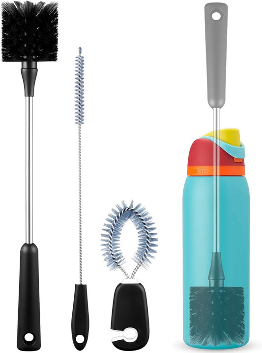 EasyAcc Water Bottle Cleaner Brush, 3 Pack 15 Inches Straw Brush Cleaner for Owala Stanley Hydroflask, Long Handle, with Straw Cleaner & Nipple Brush, for Coffee Mugs, Ice Tea Jars