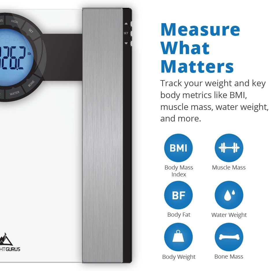 Greater Goods Weight Gurus Scale for Body Weight, Digital Bluetooth Scale for BMI, Body Fat, Muscle Mass, 400lb, Designed in St. Louis