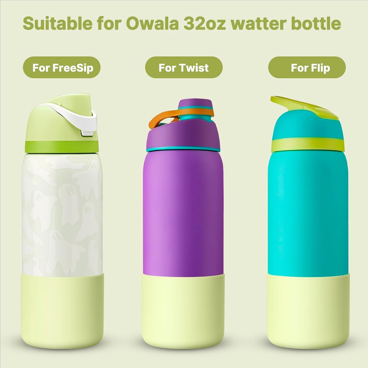 Silicone Boot for Owala 32 oz Water Bottle, Anti-Slip Protective Sleeve, Boot Bottom Base (Green)