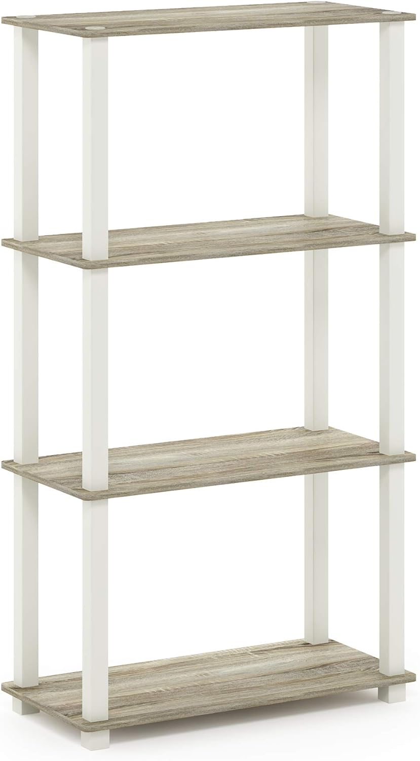 Furinno Turn-N-Tube 4-Tier Multipurpose Shelf Display Rack, Square Tube, Sonoma Oak/White