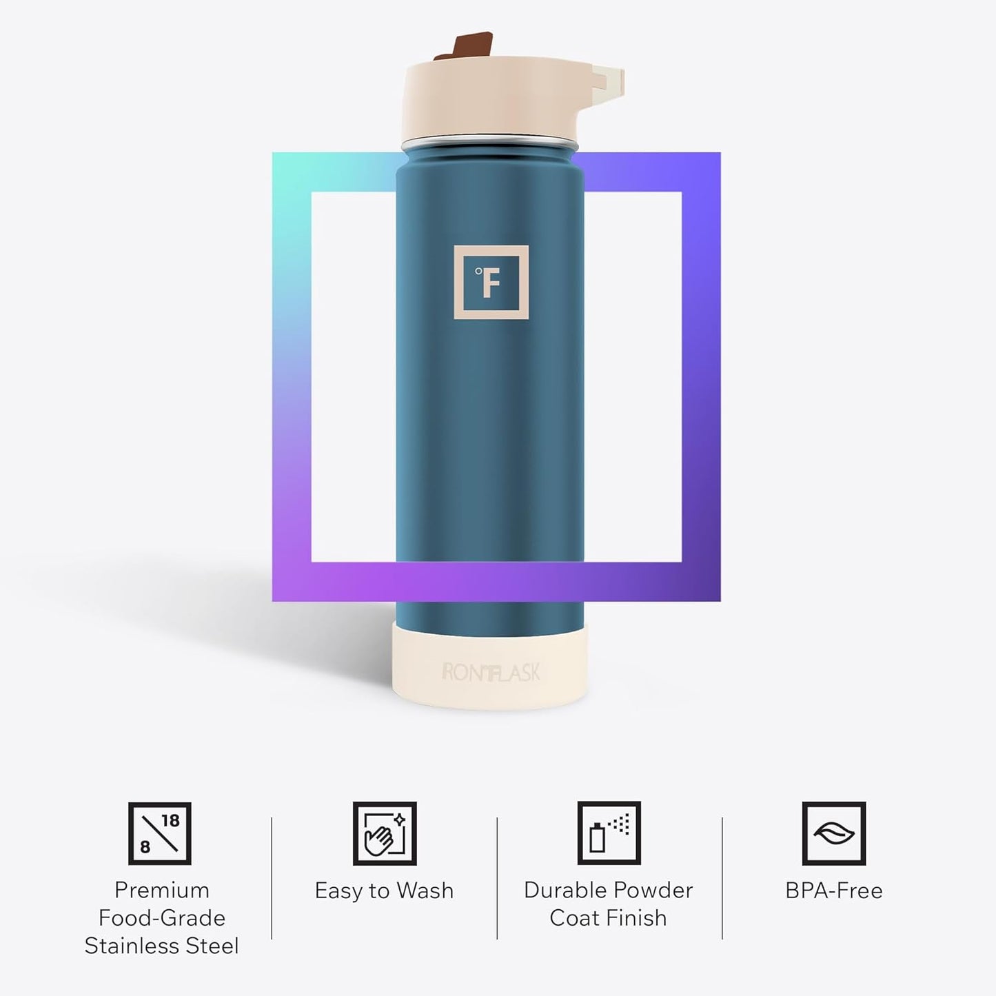 IRON °FLASK Camping & Hiking Hydration Flask with Straw, Wide Mouth Insulated Stainless Steel Sports Water Bottle - 22 oz Azure Mist