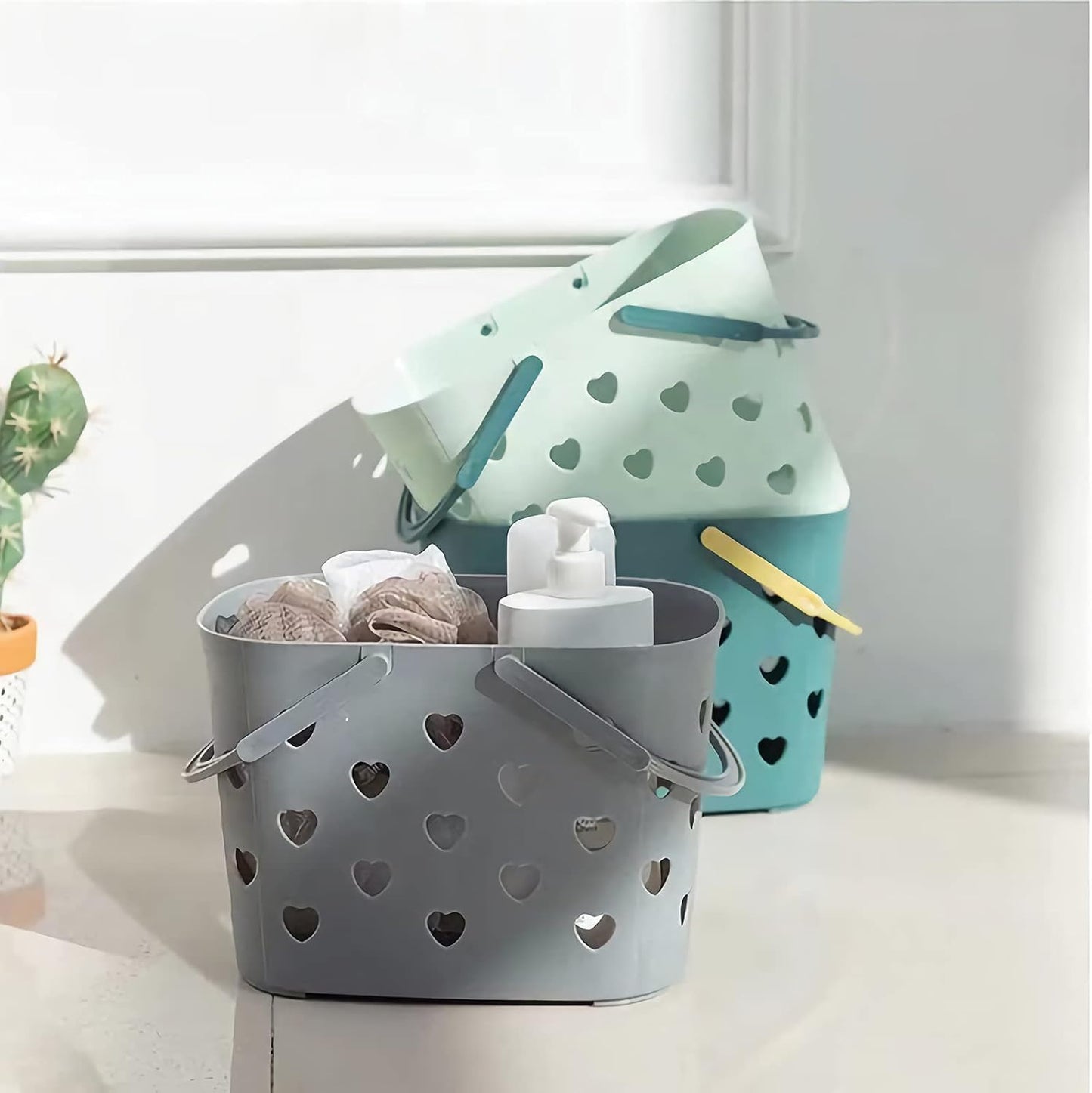 Anyoifax Portable Shower Caddy Tote Plastic Storage Basket with Handle Box Organizer Bin for Bathroom, College Dorm, Pantry, Kitchen, 2 Pack, Grey