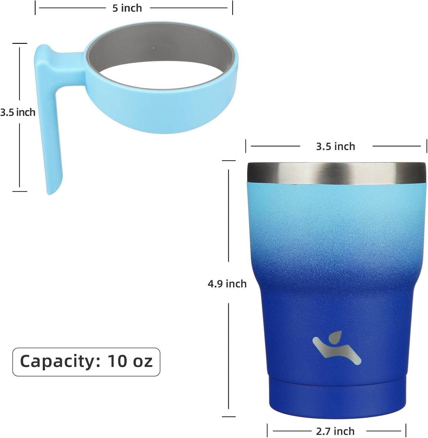 10 oz Tumbler with Handle and 2 Straw 2 Lid, Insulated Water Bottle Stainless Steel Vacuum Cup Reusable Travel Mug,Sky