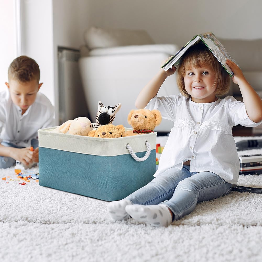 TheWarmHome Storage Baskets for Organizing - Extra Large 3 Pack 17x14x10 inch Storage Bins for Shelves Closet Nursery Bathroom Bedroom Baby Clothes Dog Toy Home Organization (White & Green)