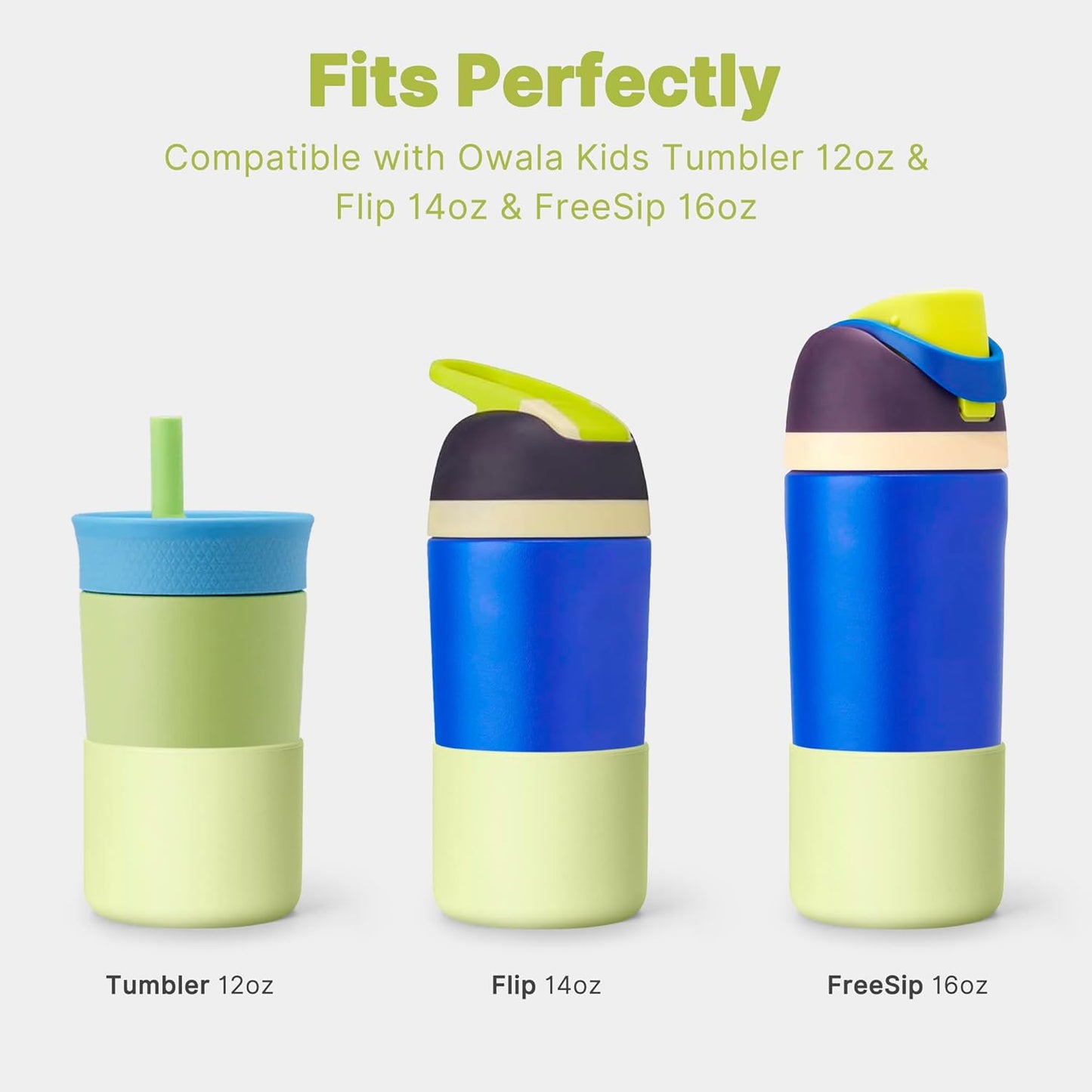 Silicone Water Bottle Boot for Owala 14/16oz, Anti-Slip Protective Sleeve Bottom Bumper Protector for Owala Kids 12 oz Tumbler, Flip 14 oz and FreeSip 16 oz Water Bottle (Green)