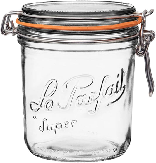 Le Parfait Super Terrine - 750ml French Glass Canning Jar w/Straight Body, Airtight Rubber Seal & Glass Lid, 24oz/Pint & Half (Single Jar)