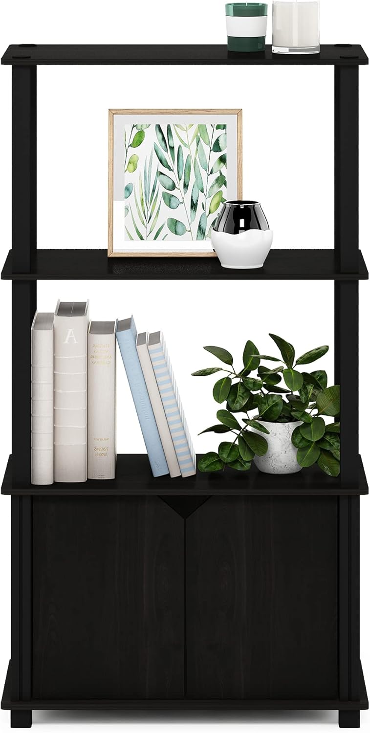 Furinno Brahms 4-Tier Multipurpose Bookcase/Bookshelf/Display Shelf/Display Rack with Door, Espresso/Black