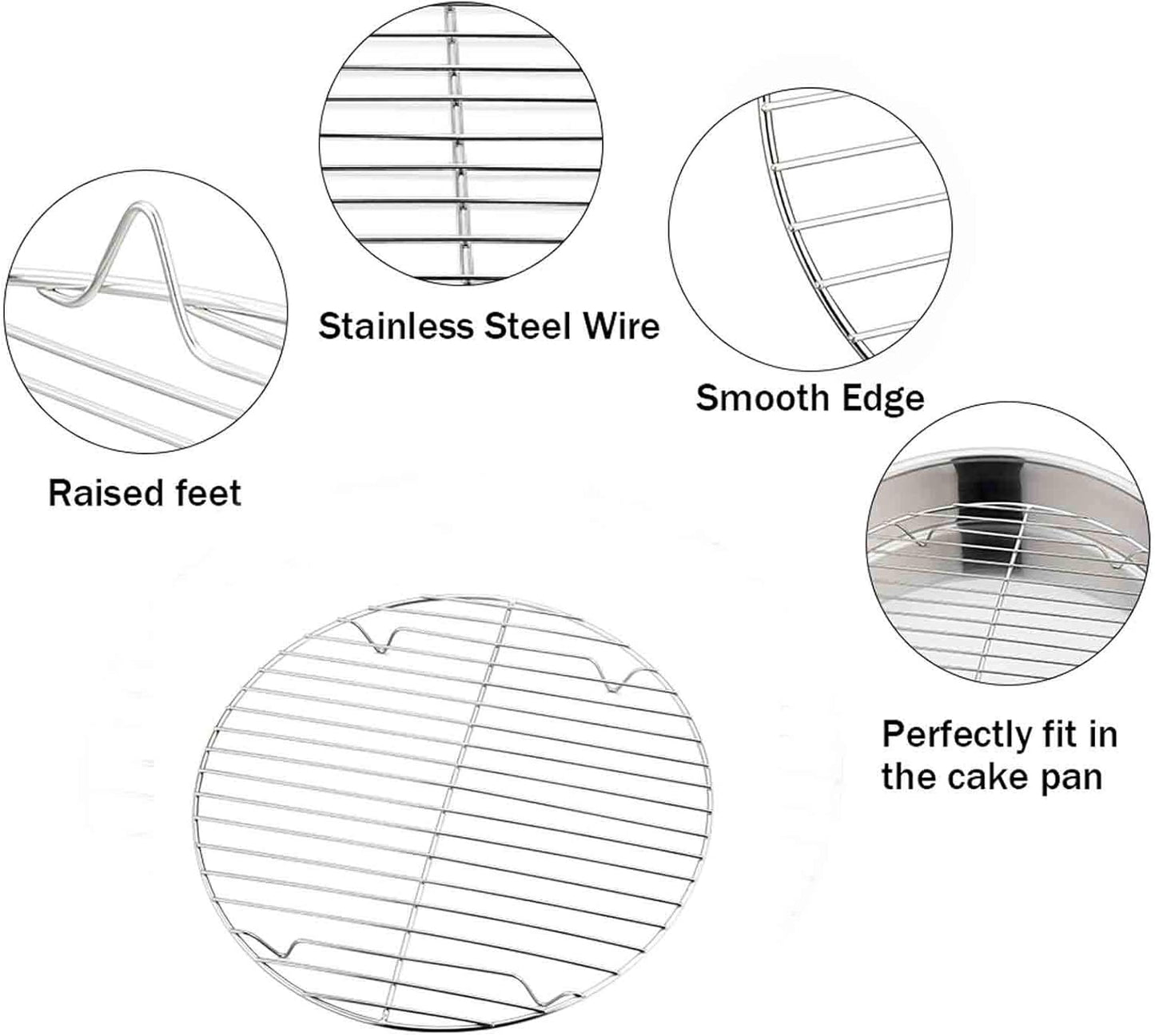 TeamFar Round Cooling Rack Set of 2, 7½ Inch Round Baking Steaming Roasting Rack Set Stainless Steel, Healthy & Dishwasher Safe, Mirror Finish & Rust Free
