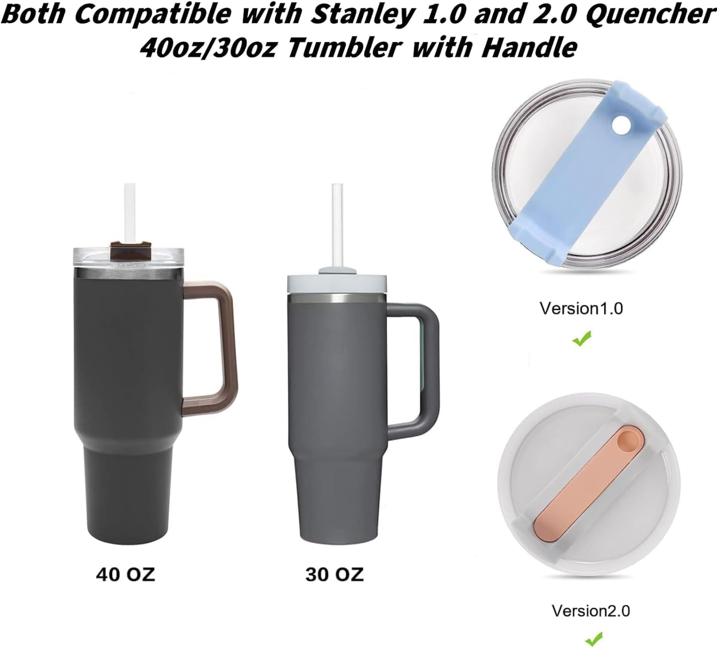 Replacement Straw for Stanley Quencher 30oz 40oz Tumbler,Straw Cleaner Brush for Stanley, Plus Silicone Spill Proof Stopper for Stanley Quencher H1.0/H2.0 (White, 12inch)