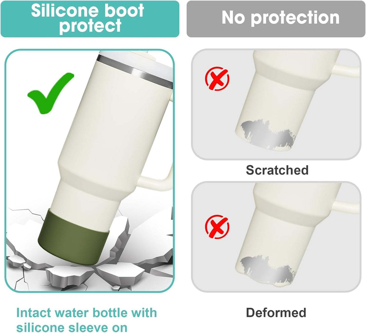 Upgrade 2PCS Protective Silicone Boot Bumper for Stanley Quencher Adventure 40oz 30oz IceFlow 20oz 30oz Tumbler, Water Bottle Bottom Sleeve Cover Accessories for Stanley Mug Cup(Army Green)