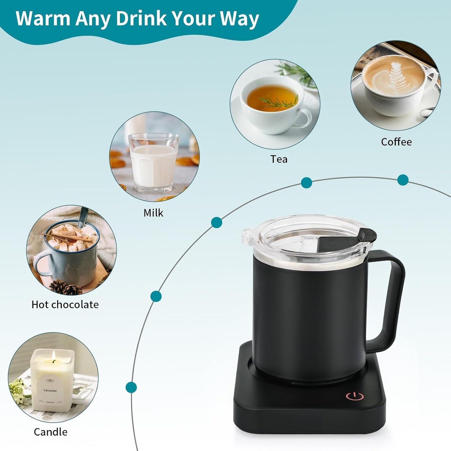 VOBAGA Coffee Mug Warmer & Mug Set for Desk - Auto Shut Off & 3 Heat Settings, Includes 15oz Stainless Steel Mug, Smart Coffee Cup Warmer, Home Office Essentials Coffee Set（Mug Included）