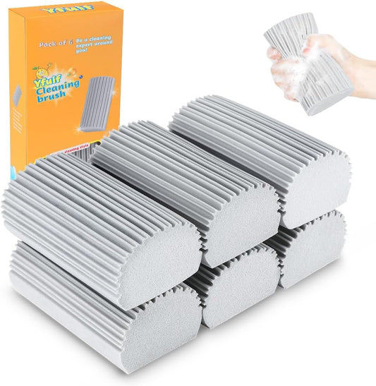 6-Pack Damp Clean Duster Sponge, Magic Sponge Eraser Baseboard Cleaner Tool, Dusters for Cleaning Blinds, Glass, Vents, Railings, Mirrors,Window Track Grooves and Faucets