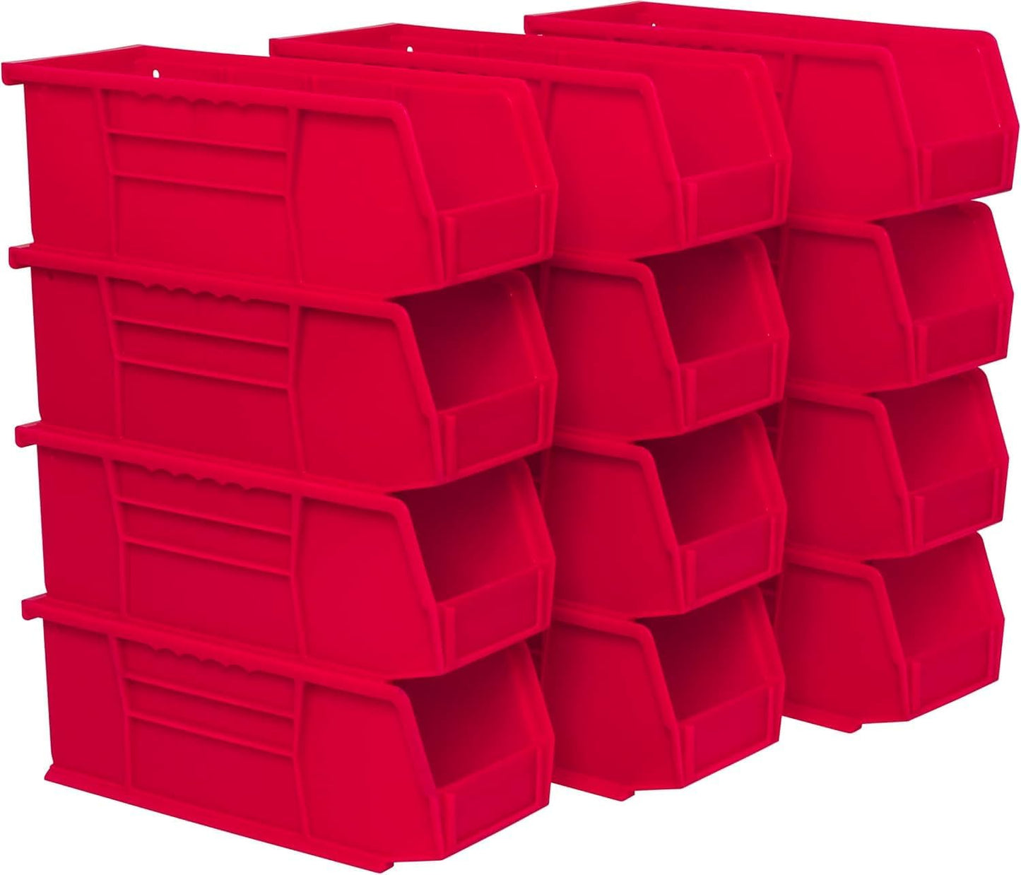 Akro-Mils 30224 AkroBins Plastic Storage Bins, Space-Saving Stackable Bins for Garage, Pantry, Craft Organization, 11" L x 4" W x 4" H, Red, 12-Pack