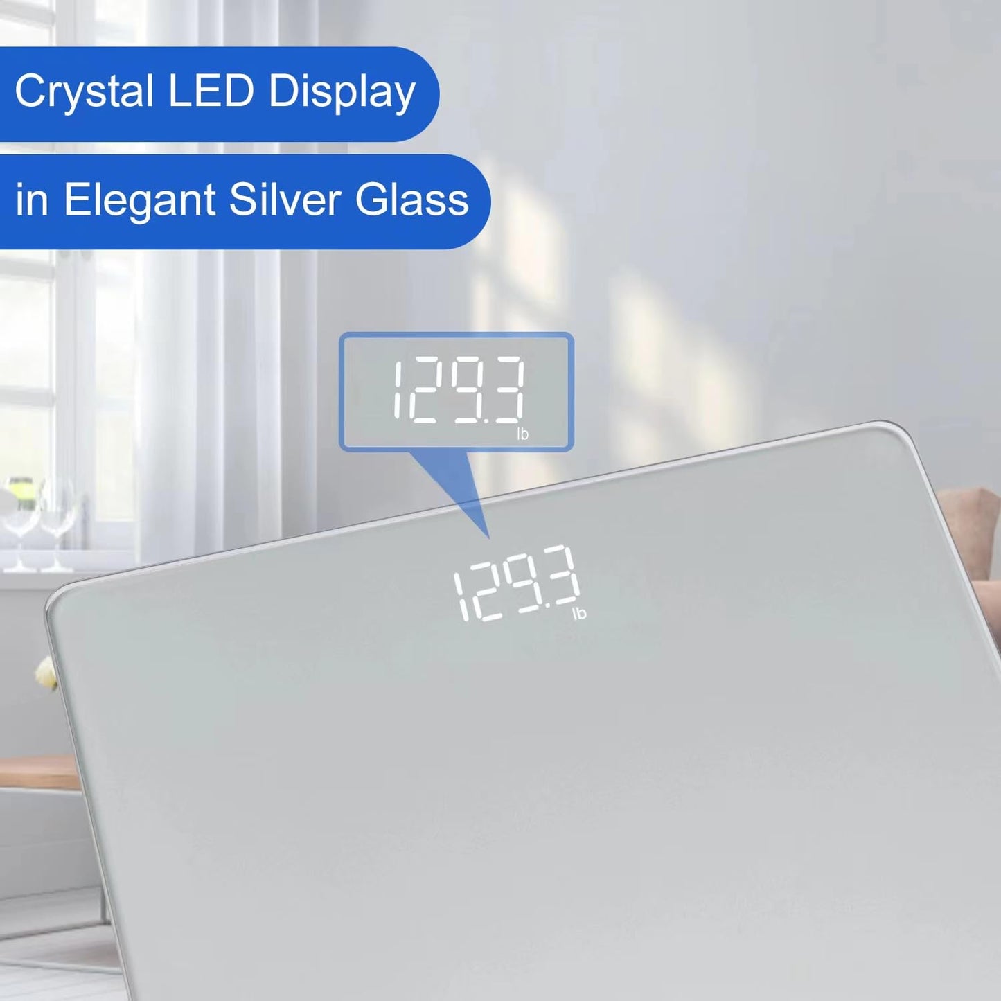 Homebuds Digital Bathroom Scale for Body Weight, Weighing Professional Since 2001, Crystal Clear LED and Step-on, Batteries Included, 400lb/182kg, Silver