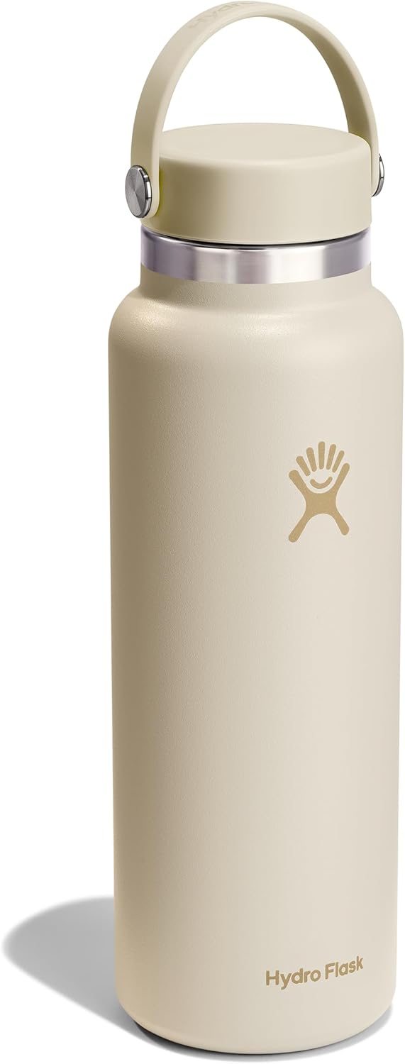 Hydro Flask Water Bottle - Insulated Stainless Steel - Wide Mouth Flex Lid, Non Spill, Leakproof and Refillable in 40 Oz Coconut Cream