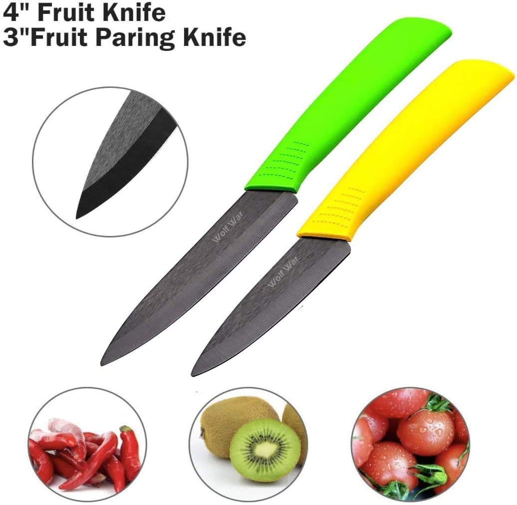 Kitchen Ceramic Knife Set Professional With Sheaths - Super Sharp Rust Proof Stain Resistant (6" Chef, 5" Utility, 4" Fruit, 3" Paring, One Peeler)