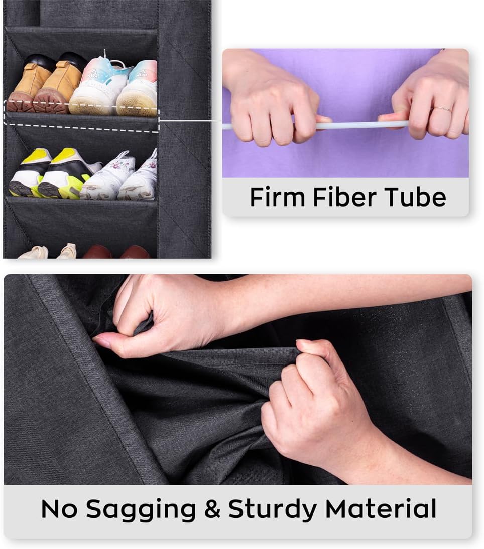 SLEEPING LAMB Shoe Rack for Door with Large Deep Pocket, Hanging Door Shoe Organizer for Closet Hanger, Dorm and Narrow Sneaker Storage Holder, Black