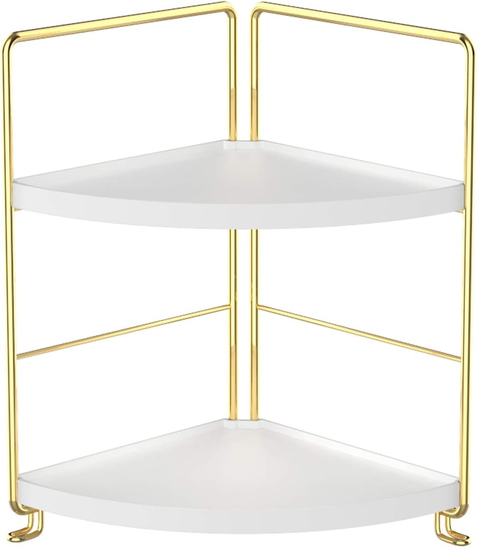 2-Tier Kitchen Spice Rack-Corner Bathroom Shelf- Triangle Standing Storage Rack for Bathroom, Living Room, Bedroom, Kitchen (Golden)
