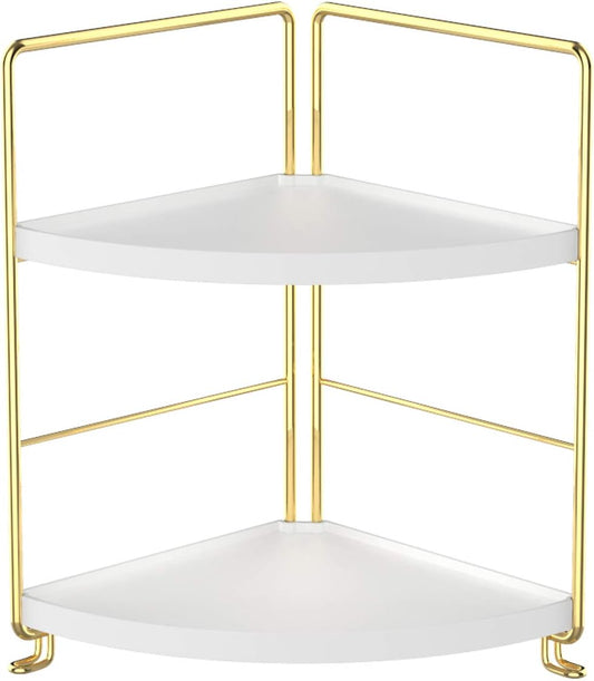 2-Tier Kitchen Spice Rack-Corner Bathroom Shelf- Triangle Standing Storage Rack for Bathroom, Living Room, Bedroom, Kitchen (Golden)