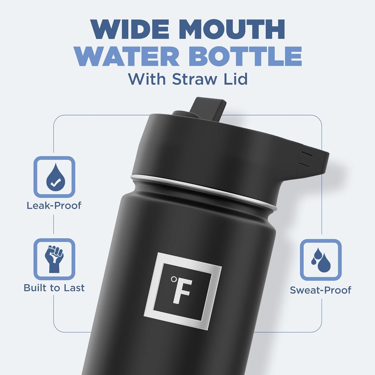 IRON °FLASK Camping & Hiking Hydration Flask with Straw, Wide Mouth Insulated Stainless Steel Sports Water Bottle - 18 oz Bubble Gum