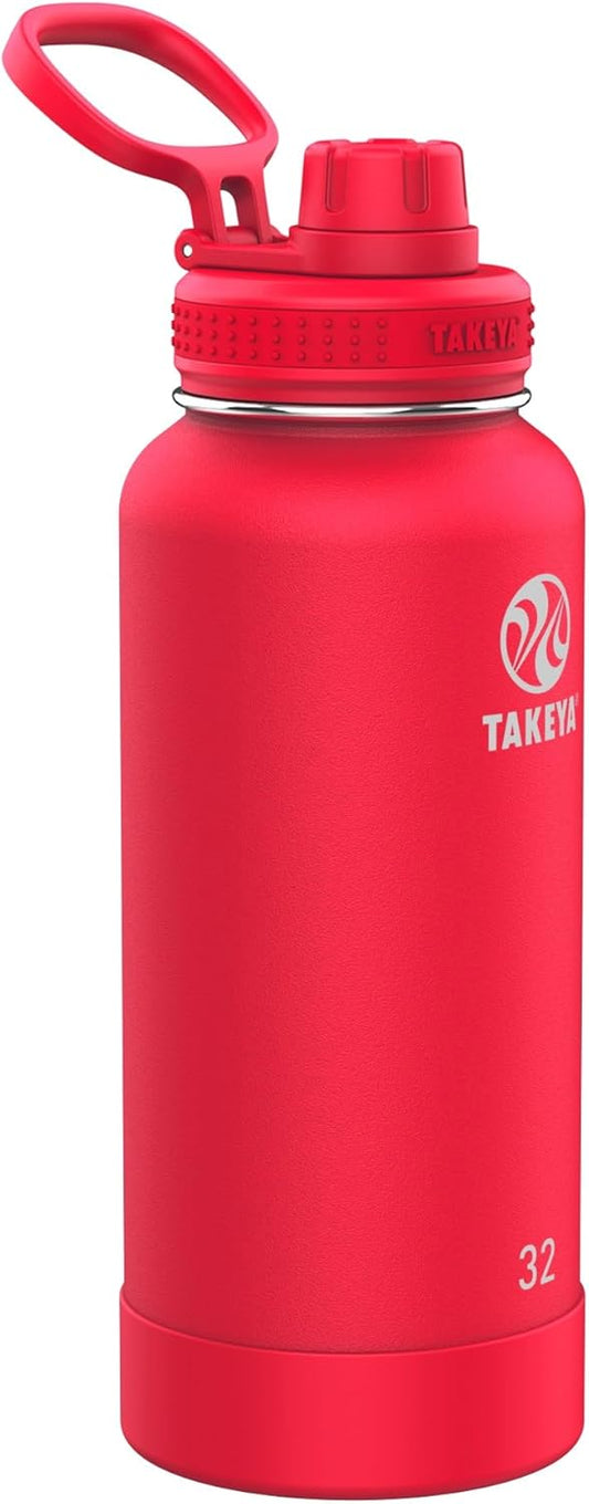 Takeya Actives Water Bottle with Spout Lid - Bottle with Double Stainless Steel Insulation - Dishwasher Safe & BPA-Free - Bottle with Spout Lid & Removable Bumper - 32 oz, Watermelon