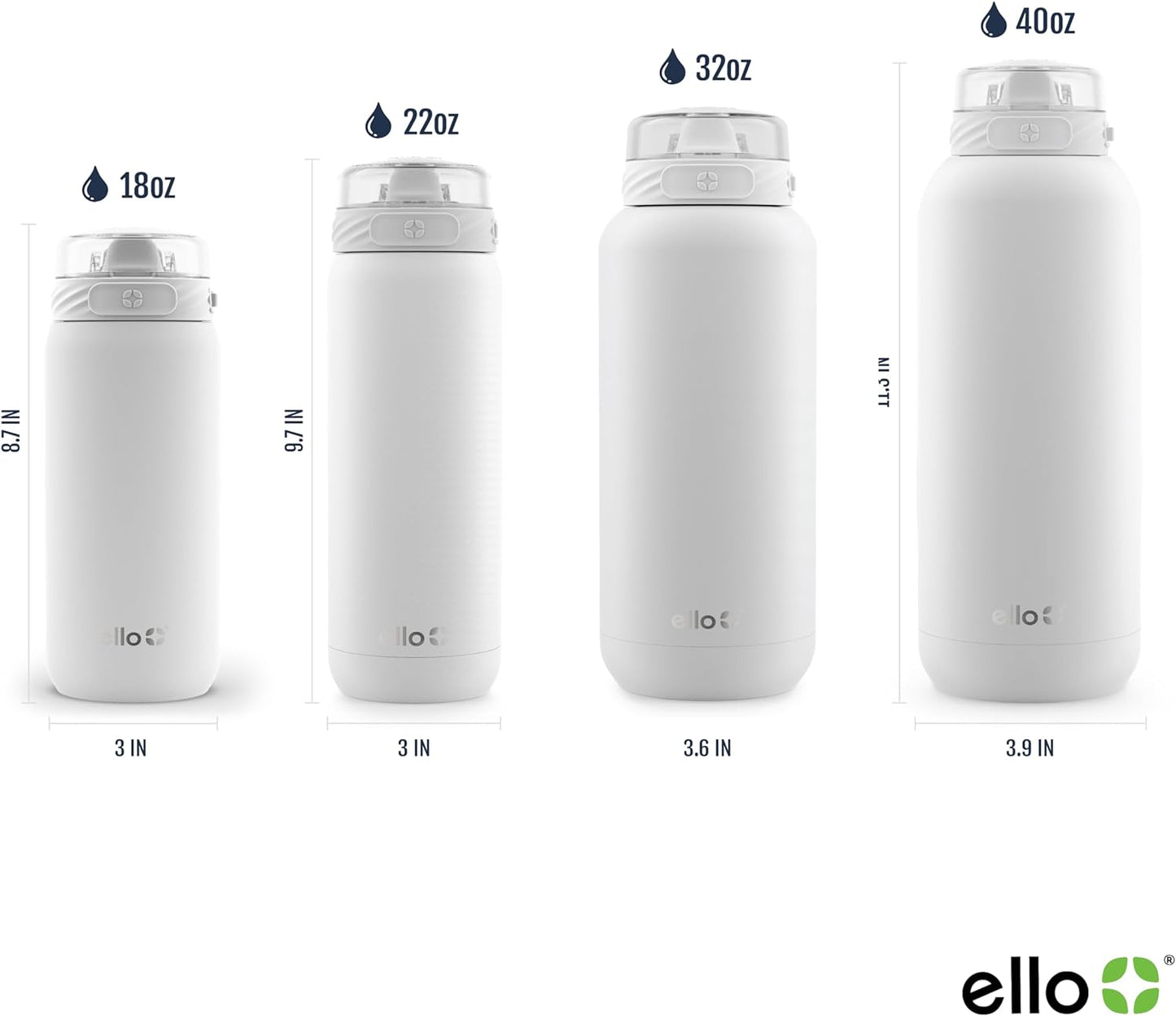 Ello Cooper 18oz Kids Stainless Steel Water Bottle with Straw and Carry Handle, Double Walled and Vacuum Insulated Metal, Leak Proof Locking Lid with Soft Silicone Spout, Reusable, BPA Free, White