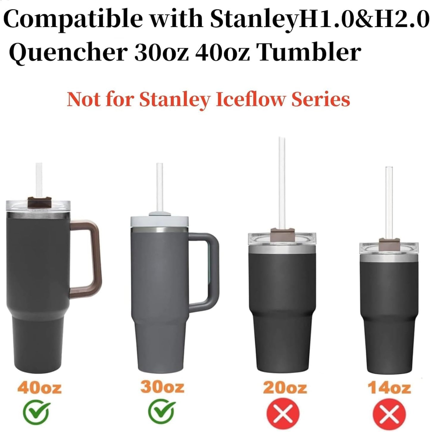 Replacement Straw for Stanley Quencher 30oz 40oz Tumbler,Straw Cleaner Brush for Stanley, Plus Silicone Spill Proof Stopper for Stanley Quencher H1.0/H2.0 (White, 12inch)